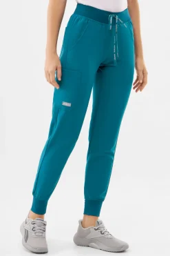 Uniformix Fizjoterapia|Kosmetologia-Spodnie medyczne damskie Super Flex, 4020-Caribbean Blue