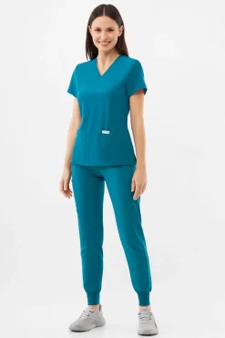 Uniformix Fizjoterapia|Kosmetologia-Spodnie medyczne damskie Super Flex, 4020-Caribbean Blue